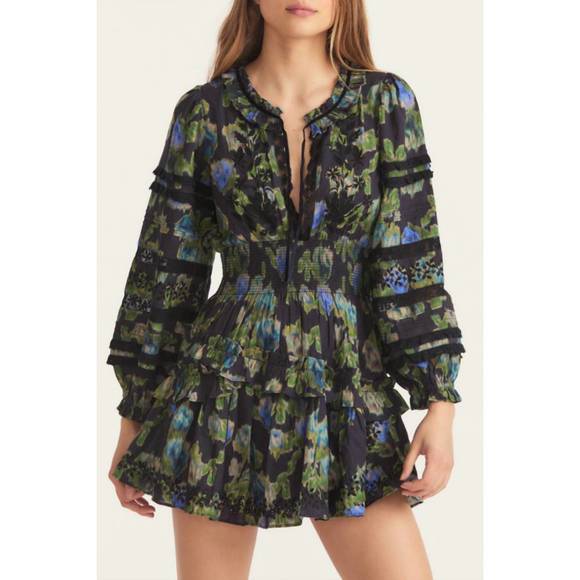 NEW LOVESHACKFANCY clarkie dress in deep blue trace - Picture 1 of 4